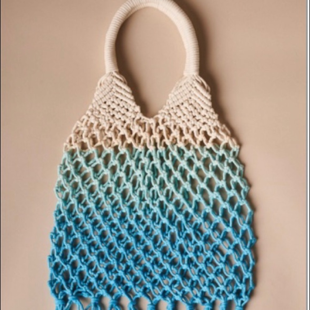 Turquoise Blue Cotton Net Fringe Fashion purse - Picture 3 of 3